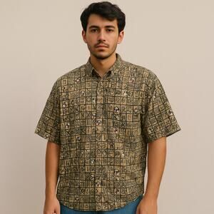Y2K Big Dogs Vintage Style Tribal Print Button Shirt Men’s Large Cotton